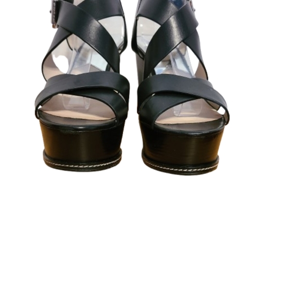 Michael Kors Strappy Wedge Sandals Size 7 Black Open Toe - Picture 2 of 13